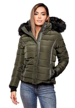 Navahoo Damen Winter Steppjacke Jacke mit abnehmbarem Fellkragen B355 [B355-Miamor-Olive-Gr.XXL] von Navahoo