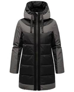 Navahoo Damen Winterjacke Lange Steppjcke warm wasserdicht mit Kapuze Samtkätzchen Black Gr. S von Navahoo