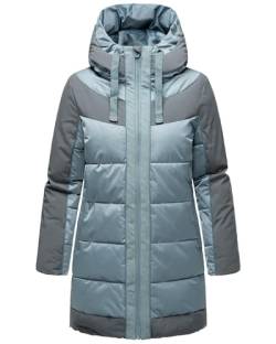 Navahoo Damen Winterjacke Lange Steppjcke warm wasserdicht mit Kapuze Samtkätzchen Powder Blue Gr. L von Navahoo