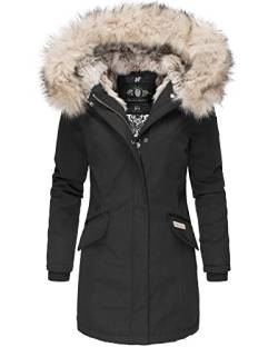 Navahoo Damen Winterjacke Parka Mantel Jacke Kunstfell Gefüttert Cristal XS-XXL (DE/NL/SE/PL, Alphanumerisch, XS, Regular, Regular, Schwarz) von Navahoo