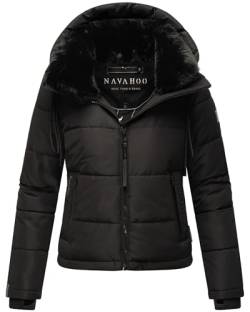 Navahoo Damen Winterjacke Steppjacke warm mit Abnehmbarer Kapuze und Kunstfellkragen Mit Liebe XIV Black Gr. L von Navahoo