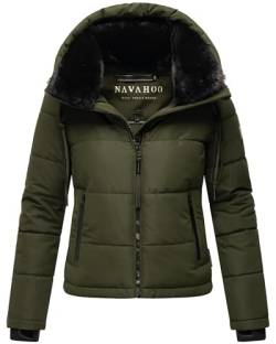 Navahoo Damen Winterjacke Steppjacke warm mit Abnehmbarer Kapuze und Kunstfellkragen Mit Liebe XIV Dark Olive Gr. L von Navahoo