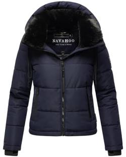 Navahoo Damen Winterjacke Steppjacke warm mit Abnehmbarer Kapuze und Kunstfellkragen Mit Liebe XIV Navy Gr. M von Navahoo