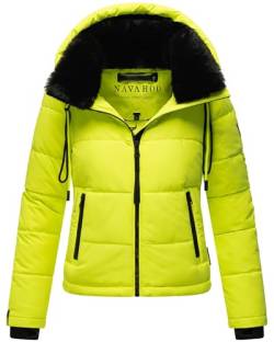 Navahoo Damen Winterjacke Steppjacke warm mit Abnehmbarer Kapuze und Kunstfellkragen Mit Liebe XIV Neon Green Gr. L von Navahoo