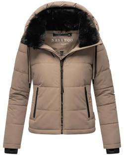 Navahoo Damen Winterjacke Steppjacke warm mit Abnehmbarer Kapuze und Kunstfellkragen Mit Liebe XIV Taupe Grey Gr. XL von Navahoo