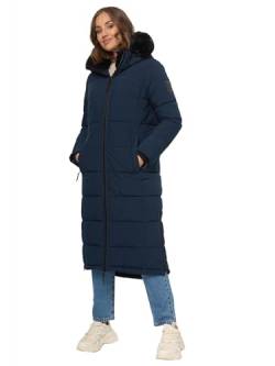 Navahoo Damen lange Winterjacke Mantel warme Winter Jacke gesteppt mit Teddyfell Parka Wintermantel B990 [B990-Knuddelfee-Navy-Gr.M] von Navahoo