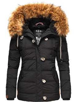 Navahoo Damen warme Winter Steppjacke mit abnehmbarem Kunstfell Zoja Schwarz Gr. XS von Navahoo