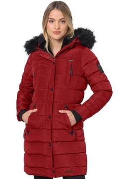 Navahoo Winterjacke Damen - Wasserabweisend, Warm, Kapuze, Winddicht - Wintermantel Lang, Mantel Frauen, Teddyfell gefüttert - Stehkragen, 7 Taschen, verlängerter Zipper - Blood L von Navahoo