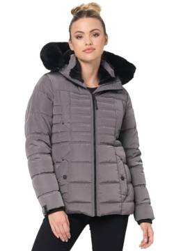 Navahoo Winterjacke Damen - Wasserabweisend, Warm, Kapuze abnehmbar, Winddicht - Steppjacke Damen Frauen, Teddyfell gefüttert - Stehkragen, 5 Taschen, verlängerter Zipper - Grau L von Navahoo