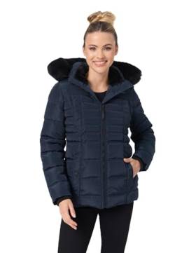 Navahoo Winterjacke Damen - Wasserabweisend, Warm, Kapuze abnehmbar, Winddicht - Steppjacke Damen Frauen, Teddyfell gefüttert - Stehkragen, 5 Taschen, verlängerter Zipper - Navy XXL von Navahoo