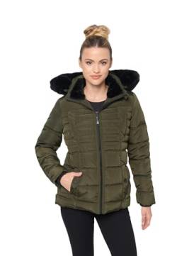 Navahoo Winterjacke Damen - Wasserabweisend, Warm, Kapuze abnehmbar, Winddicht - Steppjacke Damen Frauen, Teddyfell gefüttert - Stehkragen, 5 Taschen, verlängerter Zipper - Olive S von Navahoo