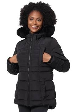 Navahoo Winterjacke Damen - Wasserabweisend, Warm, Kapuze abnehmbar, Winddicht - Steppjacke Damen Frauen, Teddyfell gefüttert - Stehkragen, 5 Taschen, verlängerter Zipper - Schwarz XL von Navahoo