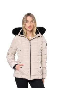 Navahoo Winterjacke Damen - Wasserabweisend, Warm, Kapuze abnehmbar, Winddicht - Steppjacke Damen Frauen, Teddyfell gefüttert - Stehkragen, 5 Taschen, verlängerter Zipper - Taupe L von Navahoo