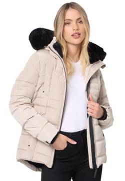 Navahoo Winterjacke Damen - Wasserabweisend, Warm, Kapuze abnehmbar, Winddicht - Steppjacke Damen Frauen, Teddyfell gefüttert - Stehkragen, 5 Taschen, verlängerter Zipper - Taupe XL von Navahoo