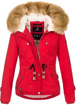 Navahoo warme Damen Designer Winter Jacke Winterjacke mit Kapuze und Teddyfell B643 [B643-Pearl-Rot-Gr.XS] von Navahoo