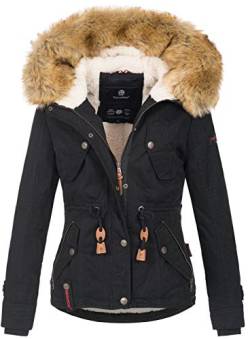 Navahoo warme Damen Designer Winter Jacke Winterjacke mit Kapuze und Teddyfell B643 [B643-Pearl-Schwarz-Gr.L] von Navahoo