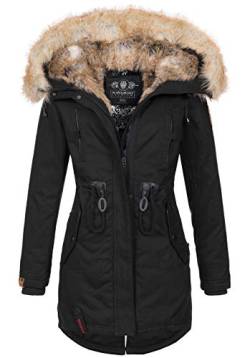 Navahoo warme Damen Winter Jacke lang Kunstfell Winterjacke Parka Mantel B660 [B660-Bomb-Schwarz-Gr.L] von Navahoo