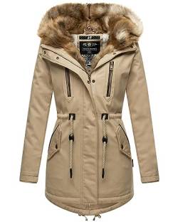 Navahoo warme Damen Winter Jacke lang Teddyfell Winterjacke Parka Mantel B648 [B648-Diamond-Beige-Gr.XXL] von Navahoo