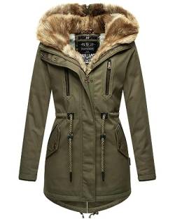 Navahoo warme Damen Winter Jacke lang Teddyfell Winterjacke Parka Mantel B648 [B648-Diamond-Grün-Gr.XL] von Navahoo