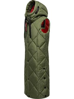 Navahoo warme Damen Winter Steppweste lang mit Kapuze Schnuckel Olive Gr. L von Navahoo