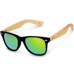 Navaris Holz Sonnenbrille UV400 - Unisex Damen und Herren Brille mit Bambus Bügeln - Holzbrille mit Etui - unterschiedliche Farben von Navaris