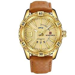 NAVIFORCE Luxus Sport Quarz Kalender Watch Gold Große Gesicht wasserdichte Leder Uhren für Männer von Naviforce