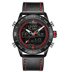 Naviforce Herren wasserdichte Sportuhren Leder Digital Analog Watch Luxus Chronograph Backlight Armbanduhr von Naviforce