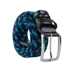 Navigare Elastischer geflochtener Gürtel, hergestellt in Italien, für Damen und Herren, mit Einsätzen aus echtem Leder, Blau Blau Mix, 125cm (taglia 54-56) von Navigare