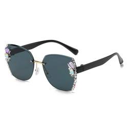Navna Kristall-Sonnenbrille mit Strasssteinen, glitzernd, randlose Sonnenbrille für Damen, kleines Gesicht, Farbverlauf, UV-Sonnenbrille, Schwarzer Rahmen, schwarzer Fi von Navna