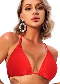 Navneet Bikini Oberteil Damen Bikini Triangel Push Up String Bikini Top Bikinis Bademode Badeanzug Swimsuits Rot XL von Navneet