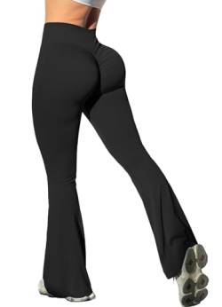 Navneet Damen Schlaghose Yogahose Lang Yoga Hosen Wide Leg Freizeithose High Waist Jazzpants Tanz Flared Leggings 70er Yoga Pants Scrunch Leggings Schwarz L von Navneet