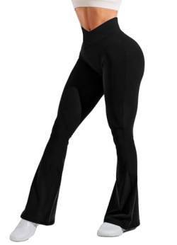 Navneet Damen Schlaghose Yogahose Lang Yoga Hosen Wide Leg Freizeithose High Waist Jazzpants Tanz Flared Leggings 70er Yoga Pants mit Versteckter Tasche Schlaghosen Schwarz M von Navneet