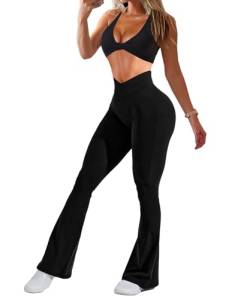 Navneet Damen Sport Set Zweiteiler Schlaghose Leggings Crop Tops Sport BH Gym Workout Yoga Fitness Set Outfit Sommer Schwarz XL von Navneet