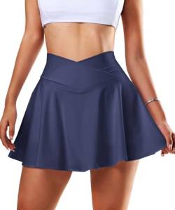 Navneet Tennisrock Crossover Rock mit Hose drunter Hosenrock Damen Sportrock Minirock Faltenrock Sport Golf Röcke Skirt Marineblau XL von Navneet