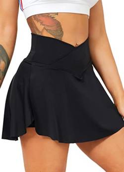 Navneet Tennisrock Crossover Rock mit Hose drunter Hosenrock Damen Sportrock Minirock Faltenrock Sport Golf Röcke Skirt Schwarz L von Navneet