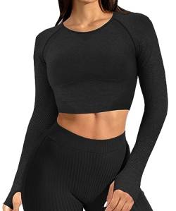 Navnnet Sport Oberteile Damen Langarm Sportshirt Sport Top Fitness Longsleeve Eng Gym Tops Yoga Shirt Outfit Rundhals Schatten Klassisch Laufshirt Schwarz M von Navneet