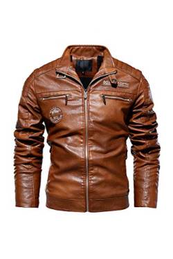 Naxxramas Herren Lederjacke Motorradanzug Warme Fliegerjacke Zip Freizeitjacke Draussenjacke Klassisch Mode Jacke (gelb,4XL) von Naxxramas