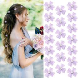 Nayyana® 20 Stück Mini-Haarspangen mit violetten Blumen und Strasssteinen, niedliche Haarnadeln, dekorative Haarspangen, Haarspangen für Hochzeiten, Braut-Haarschmuck für Mädchen von Nayyana