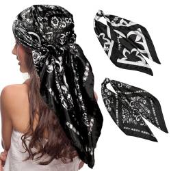 Nayyana® 2er-Pack Satinschal für Frauen - 90 x 90 cm Großer quadratischer eleganter Schal aus Seide für Frauen Satin Bandana Mädchen Kopftuch Haaraccessoires - Schwarz von Nayyana