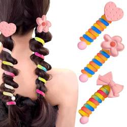 Nayyana® 3 Stück geflochtene Telefondraht-Haarbänder mit Schleife, Telefonkabel, gerade Spiral-Haargummi, spiralförmige Haargummis für Mädchen-Telefonkabel, Haarbänder mit Blumen von Nayyana