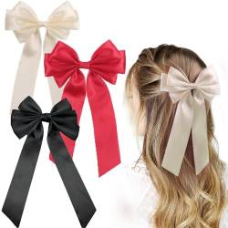Nayyana® 3 Stück große Satin-Haarschleifen für Frauen und Mädchen, Haarspange, lange Schleifen, Haarschmuck im französischen Stil, Schleifenband mit Federklammer für Mädchen von Nayyana