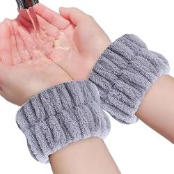 Gesichtswasch-Armbänder - 2 Stück saugfähige Korallenvlies-Handgelenk-Gesichtswaschbänder,Elastische Handgelenkhandtücher zum Waschen des Gesichts, flauschige Haargummis für Frauen, Neamou von Neamou