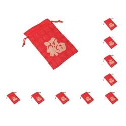 10 Set chinesischer Brokatschmuck Vintage doppelseitig bestickt Geschenk Kordelzug Münzgeldbeutel Verpackung verstellbare Beutel rot, 10 x 13 cm von NeaxgeandX