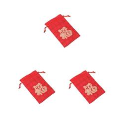 3 Set chinesischer Brokatschmuck, Vintage, doppelseitig, bestickt, Geschenk, Kordelzug, Münzbeutel, Taschen, Verpackung, verstellbare Beutel, rot, 10 x 13 cm von NeaxgeandX