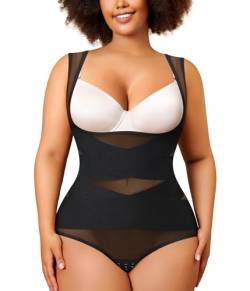 Nebility Plus Size Shapewear Bodysuit für Frauen Bauchkontrolle Body Shaper Nahtlose Faja Kolumbianische Taille Trainer Gürtel, Schwarz Übergröße, 3X von Nebility