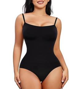 Nebility Shapewear Taillentrainer, Bodysuit, Damen, Kleidung, Bauchkontrolle, nahtlos, Ganzkörperformer, quadratischer Ausschnitt, Jumpsuits Top, Schwarz, S von Nebility