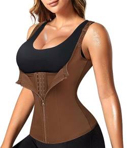 Nebility Taillentrainer für Frauen Korsett Shapewear mit Reißverschluss Damen Waist Cincher Tank Top mit verstellbaren Trägern, Braun, Medium von Nebility