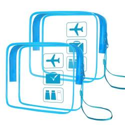 NebulaGlam Flugzeug PVC Kosmetiktasche, 2 Stück Kulturbeutel Transparent, Transparente Toilettentasche, Wasserdicht Handgepäck-Reisezubehör für Männer un Frauen (Hellblau) von NebulaGlam