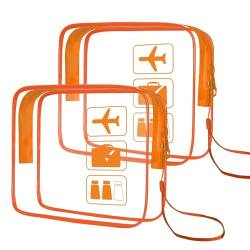 NebulaGlam Flugzeug PVC Kosmetiktasche, 2 Stück Kulturbeutel Transparent, Transparente Toilettentasche, Wasserdicht Handgepäck-Reisezubehör für Männer un Frauen (Orange) von NebulaGlam