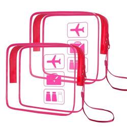 NebulaGlam Flugzeug PVC Kosmetiktasche, 2 Stück Kulturbeutel Transparent, Transparente Toilettentasche, Wasserdicht Handgepäck-Reisezubehör für Männer un Frauen (Rosarot) von NebulaGlam